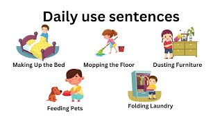 Daily Chores with Sentences  Daily Use Sentences For Kids  English practice actionverbs [upl. by Gerti97]