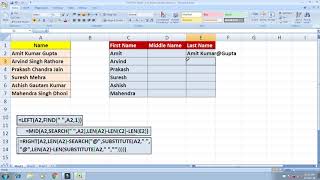 First Middle और Last नाम कैसे निकले Excel में हिंदी [upl. by Annuaerb]