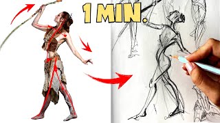 Draw ANY Pose in 1 Minute Gesture Drawing Practice [upl. by Madaih246]