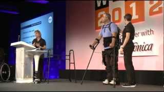 Live Exoskeleton Demo Ekso Bionics Lyne Vale  WIRED [upl. by Heeley]