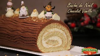 ❅ Recette de Bûche de Noël Roulée Chocolat Vanille ❅ [upl. by Nairoc]