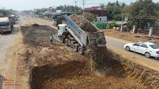 Substrate ​New Foundation In Middle Point Of Road Was Clutter Rock Soil​s With Technical​ DozerTruck [upl. by Jenni239]