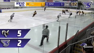 Stonehill Ice Hockey Highlights and PostGame Interview vs Framingham State [upl. by Lawtun]