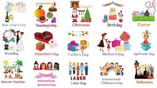 Holidays and Special Events Vocabulary Words  List of Holidays in English [upl. by Hnil]