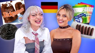 I make Perrie Edwards try the weirdest german snacks 🇩🇪 [upl. by Walrath989]