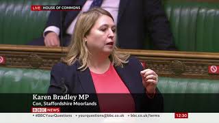 Karen Bradley MP at PMQs raising the issue of modern slavery with Prime Minister Boris Johnson [upl. by Hodgson]