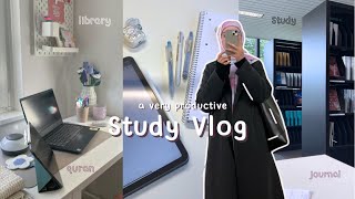 PRODUCTIVE Day in a Students Life 🪷📖 Finals Study Vlog  Exam Season  Muslimah  Library [upl. by Certie]