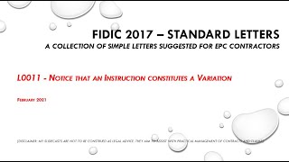 FIDIC 2017 Cl 34  L011 Notice that an Instruction constitutes a Variation [upl. by Yddor]