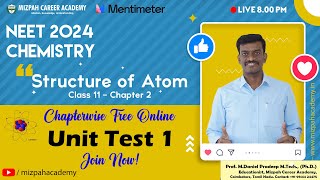 🔴 Live  NEET 2024  Mentimeter Quiz for Chemistry  Free Mock Test in Structure of Atom [upl. by Kile]