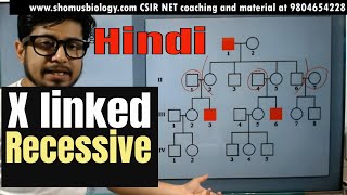 X linked recessive inheritance pedigree in Hindi  how to solve x linked recessive pedigree [upl. by Ikcin]