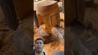 MAKING SMALL WOODEN STOOL woodworking wood chainsawcarving woodcarving diy craft chainsaw [upl. by Kolva]