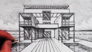 How to Draw Buildings in 1Point Perspective Cube House [upl. by Yalcrab]