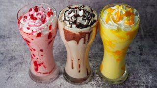 3 Easy Frappe Recipe  Chocolate Frappe  Mango Frappe  Strawberry Frappe  Easy Summer Drinks [upl. by Adierf]