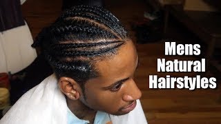 Cornrows into Man Bun  Mens Natural Hairstyles [upl. by Deeyn]