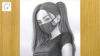 A Beautiful Girl with Face Mask Drawing For Beginners  How to draw a Girl  The Crazy Sketcher [upl. by Eddi]