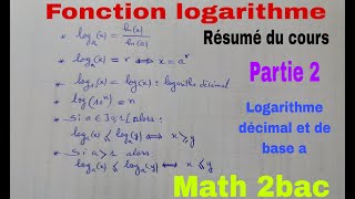 fonction logaritme de base alogarithme decimalmath de 2bac [upl. by Riplex]