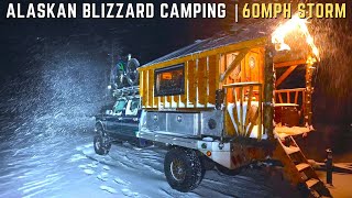 Riding Out a 60mph Blizzard in my Homemade Truck Camper alaska vanlife asmr wintercamping [upl. by Amehsat]