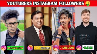 TOP 10 YOUTUBERS INSTAGRAM FOLLOWERS 🤑  MUKESH AMBANI  DOLI CHAIWALA  MR BEAST [upl. by Kobylak]