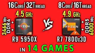 Ryzen 9 5950x vs Ryzen 7 7800x3D Test in 14 Games or R9 5950x vs R7 7800x3D [upl. by Nalid]