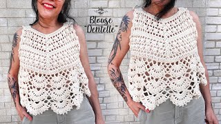 Crochet Blouse quotDentellequot  Tuto top dentelle  Blouse point ajoure [upl. by Nonac]