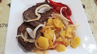 Bistec de Res al Horno con Papas y Pimiento filetesdeternera bistecalhorno carnealhorno carne [upl. by Adahsar]