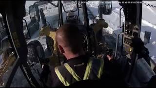 Two Caterpillar Graders Bully Dumb Motorist Plowing Snow and [upl. by Aennyl]