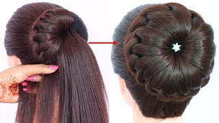 new bun hairstyle for wedding and party  trending hairstyle  party hairstyle  updo hairstyle [upl. by Sirraj]