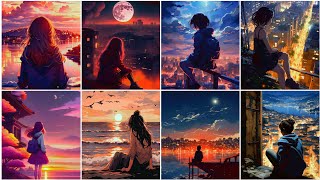 Sunset Anime Girls Beautiful 🤩 DPS photo DP cute Wallpaper Sad Girl DP love videos wallpaper [upl. by Idid]