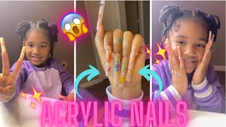 4 YEAR OLD GETS EXTRA LONG ACRYLIC NAILS [upl. by Nilak764]