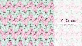 How To Crochet The Double Crochet V Stitch  Easy Tutorial by Hopeful Honey [upl. by Enyrehtak344]