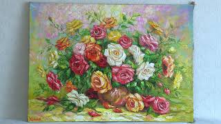 Vodniciar Vladimir Handmade Painting „Bouquet of Roses” — 67x93cm oil on canvas [upl. by Matuag801]