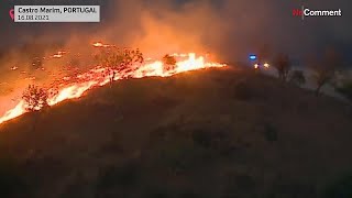 Incêndio florestal no sul de Portugal ameaça população [upl. by Faith]