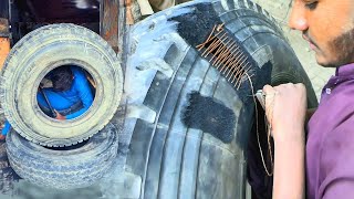 Amazing skill of Repairing a Hard Impact Sidewall Truck Tire [upl. by Anoiek]