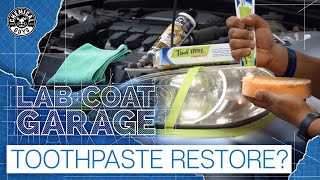 Detailing Myth Headlight Restorer Vs Toothpaste  Lab Coat Garage Ep4 [upl. by Standice]