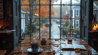 Rainy Autumn Cafe with Smooth Jazz Background Music and Rain Sounds for Relaxing Study and Work 🍁☕ [upl. by Aicsila938]