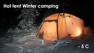 Solo winter hot tent camping in heavy snowfall [upl. by Alaehcim]