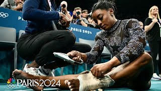 Simone Biles fights through calf pain to push US into lead at Paris qualifications  NBC Sports [upl. by Aihc]