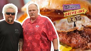 Guy Eats at Pigwich in KC with Chiefs Coach Andy Reid  Diners DriveIns and Dives  Food Network [upl. by Thisbee]