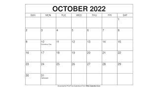 Printable October 2022 Calendar Templates with Holidays  Wiki Calendar [upl. by Mikes]