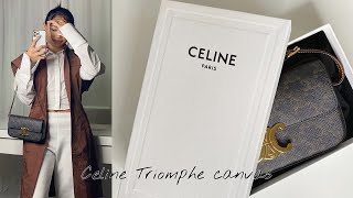 Unboxing amp review CELINE TRIOMPHE CANVAS SHOULDER BAG [upl. by Tim]