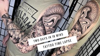 Two day tattoo in 18 minutes Finishing geometric full sleeve  Ornamental  Dotwork  Pointillism [upl. by Emmeline]