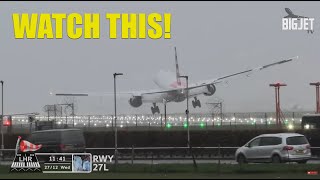 American 777 insane landing at London Heathrow [upl. by Ynafets]