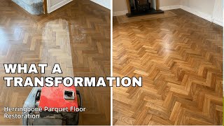 Parquet Floor Transformation  Herringbone Floor Sanding and Refinishing from start to finish [upl. by Bhatt]