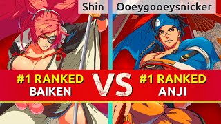 GGST ▰ Shin 1 Ranked Baiken vs Ooeygooeysnicker 1 Ranked Anji High Level Gameplay [upl. by Donelle]