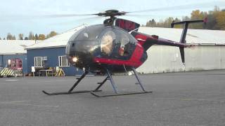 MD500 Helicopter engine start and takeoff at KBFI Seattle [upl. by Ruttger]