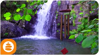 Wind Chimes waterfall Calming music for stress and Relaxing 4k  0096 [upl. by Alethia]