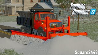 Snow Blizzard Closes Town Roads  Public Works Plowing Roads  FS22 [upl. by Ahsiekel386]