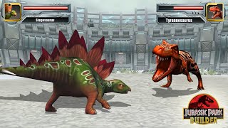 THE GIANT STEGOSAURUS VS T REX  JURASSIC DINOSAUR TOURNAMENT  JURASSIC PARK BUILDER [upl. by Dante]