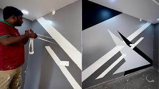 wall painting design ideas simple and easy  masking tape wall designs making [upl. by Festa369]