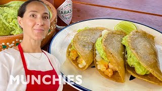 Fried Shrimp Tacos With Avocado Salsa amp Tabasco  Quarantine Cooking [upl. by Olympium]